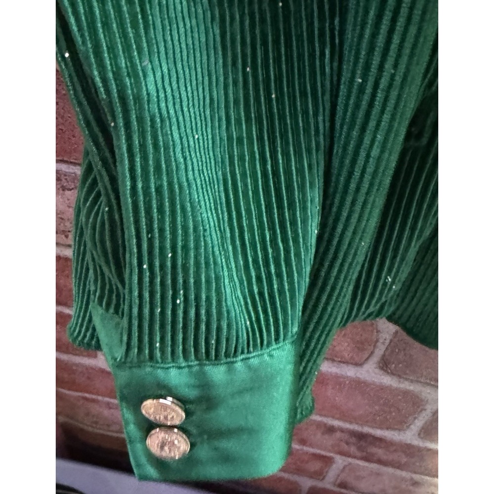 Sugar & Rose Button Down Blouse Womens Size S Solid Green Long Slv Collared - Picture 6 of 8